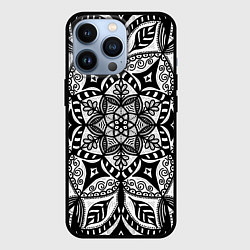 Чехол для iPhone 13 Pro Черно-белая мандала, цвет: 3D-черный