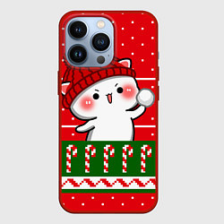 Чехол для iPhone 13 Pro Белый котик - игра в снежки, цвет: 3D-красный