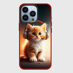 Чехол для iPhone 13 Pro Милый рыжий котёнок в наушниках, цвет: 3D-красный