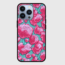 Чехол для iPhone 13 Pro Пышные цветы - пионы, цвет: 3D-черный