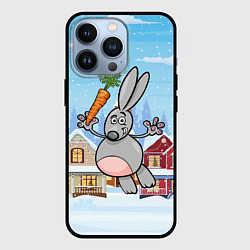 Чехол для iPhone 13 Pro Заяц с морковкой - новый год, цвет: 3D-черный