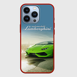 Чехол для iPhone 13 Pro Ламборджини на берегу океана, цвет: 3D-красный