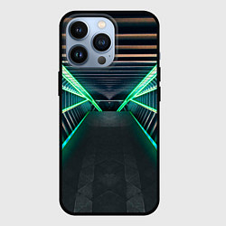 Чехол для iPhone 13 Pro Неоновые фонари на космическом коридоре, цвет: 3D-черный