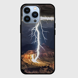 Чехол для iPhone 13 Pro Мощная молния в горах, цвет: 3D-черный