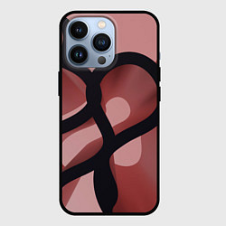 Чехол для iPhone 13 Pro Тёмные волнообразные линии на красном фоне, цвет: 3D-черный