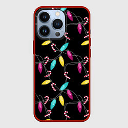 Чехол для iPhone 13 Pro Новогодняя гирлянда черная, цвет: 3D-красный