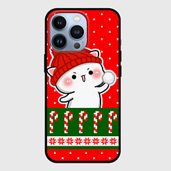 Чехол для iPhone 13 Pro Белый котик - играет в снежки, цвет: 3D-черный