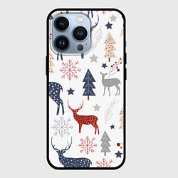 Чехол для iPhone 13 Pro Олени в новогоднем лесу, цвет: 3D-черный