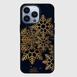Чехол для iPhone 13 Pro Золотые снежинки, цвет: 3D-черный