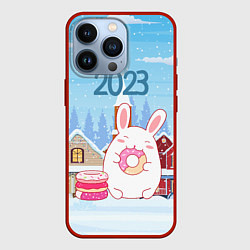Чехол для iPhone 13 Pro Кролик ест пончики, цвет: 3D-красный