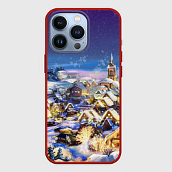 Чехол для iPhone 13 Pro Рождественская деревня, цвет: 3D-красный