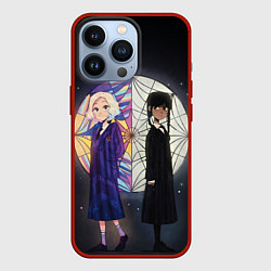 Чехол для iPhone 13 Pro Энид и Уэнсдэй на фоне окна, цвет: 3D-красный