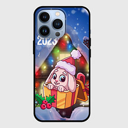 Чехол для iPhone 13 Pro Новогодний зайчик у елочки, цвет: 3D-черный