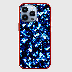 Чехол для iPhone 13 Pro Неоновые синие треугольники блестящие, цвет: 3D-красный