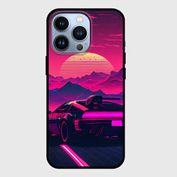 Чехол для iPhone 13 Pro Синтвейв закат с автомобилем, цвет: 3D-черный
