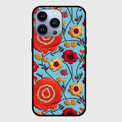 Чехол для iPhone 13 Pro Эффект вышивки маки, цвет: 3D-черный