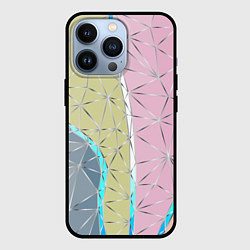 Чехол для iPhone 13 Pro Разноцветный фон из треугольников с металлическими, цвет: 3D-черный