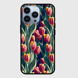 Чехол для iPhone 13 Pro Много тюльпанов, цвет: 3D-черный