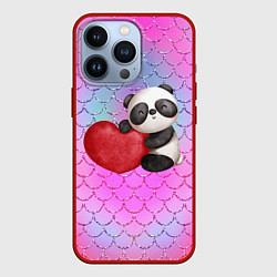 Чехол для iPhone 13 Pro Милая панда с сердечком, цвет: 3D-красный