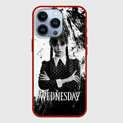 Чехол для iPhone 13 Pro Wednesday black and white, цвет: 3D-красный