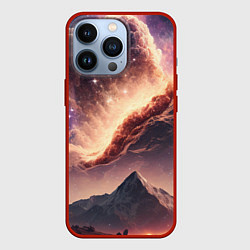 Чехол для iPhone 13 Pro Космос и звезды в небе над горами, цвет: 3D-красный