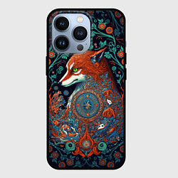 Чехол для iPhone 13 Pro Рыжая лиса с орнаментом, цвет: 3D-черный
