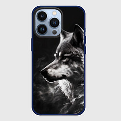 Чехол для iPhone 13 Pro Волк в белом дыму, цвет: 3D-тёмно-синий