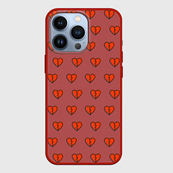 Чехол для iPhone 13 Pro Разбитые сердца на бордовом фоне, цвет: 3D-красный