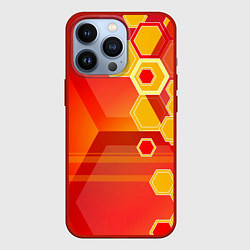 Чехол для iPhone 13 Pro Текстура соты оранжевый, цвет: 3D-красный