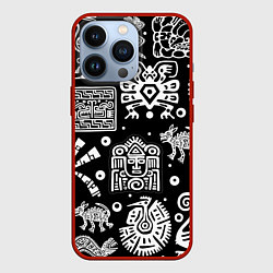 Чехол для iPhone 13 Pro Знаки племени Майя, цвет: 3D-красный