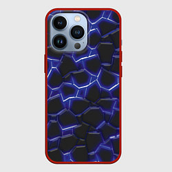 Чехол для iPhone 13 Pro Синий неон и плиты, цвет: 3D-красный