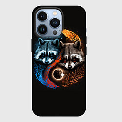 Чехол для iPhone 13 Pro Инь-янь еноты, цвет: 3D-черный