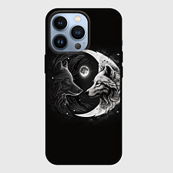 Чехол для iPhone 13 Pro Волки инь-янь луна, цвет: 3D-черный