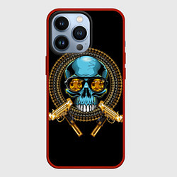 Чехол для iPhone 13 Pro Череп с двумя узи, цвет: 3D-красный