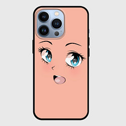 Чехол для iPhone 13 Pro Веселое лицо аниме девушки с большими голубыми гла, цвет: 3D-черный