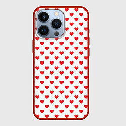 Чехол для iPhone 13 Pro Сердечки - паттерн, цвет: 3D-красный