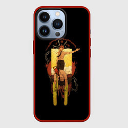 Чехол для iPhone 13 Pro Человек-бензопила Дэндзи и Пауэр на чёрном фоне, цвет: 3D-красный