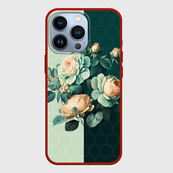Чехол для iPhone 13 Pro Розы на зеленом фоне, цвет: 3D-красный