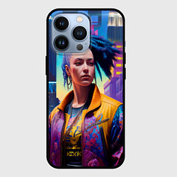 Чехол для iPhone 13 Pro Девушка в ночном городе - киберпанк - нейросеть, цвет: 3D-черный