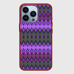 Чехол для iPhone 13 Pro Серо-фиолетовый этнический геометрический узор, цвет: 3D-красный