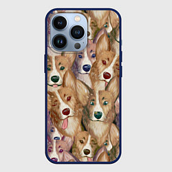 Чехол для iPhone 13 Pro Паттерн с корги, цвет: 3D-тёмно-синий