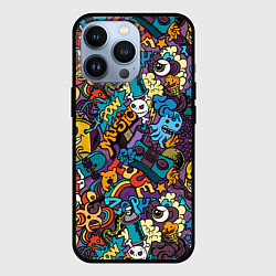 Чехол для iPhone 13 Pro Стрит-арт music: разноцветный, цвет: 3D-черный