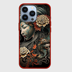 Чехол для iPhone 13 Pro Японская девушка Irezumi, цвет: 3D-красный