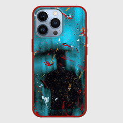 Чехол для iPhone 13 Pro Абстрактный светло-синий туман и краски, цвет: 3D-красный