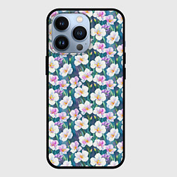 Чехол для iPhone 13 Pro Ирисы акварельный паттерн, цвет: 3D-черный