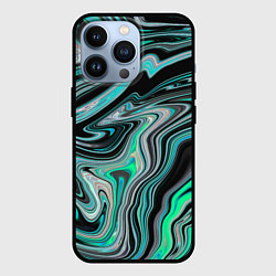 Чехол для iPhone 13 Pro Черно-зеленый флюид арт, цвет: 3D-черный