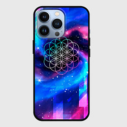 Чехол для iPhone 13 Pro Coldplay неоновый космос, цвет: 3D-черный