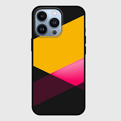 Чехол для iPhone 13 Pro Желто-розовый дизайн на черном фоне, цвет: 3D-черный