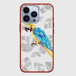 Чехол для iPhone 13 Pro Попугай на сером фоне, цвет: 3D-красный