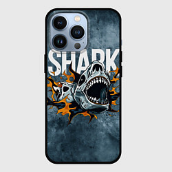 Чехол для iPhone 13 Pro С акулой в стиле Арт на синем мраморе, цвет: 3D-черный
